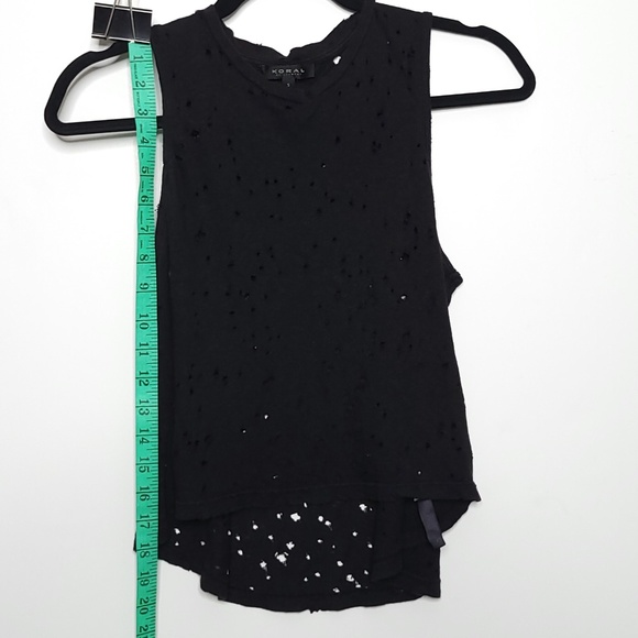 KORAL Organic Hemp Cotton Factory Distressed Laser Cut Black Hi Lo Tank Top sm - Picture 7 of 8